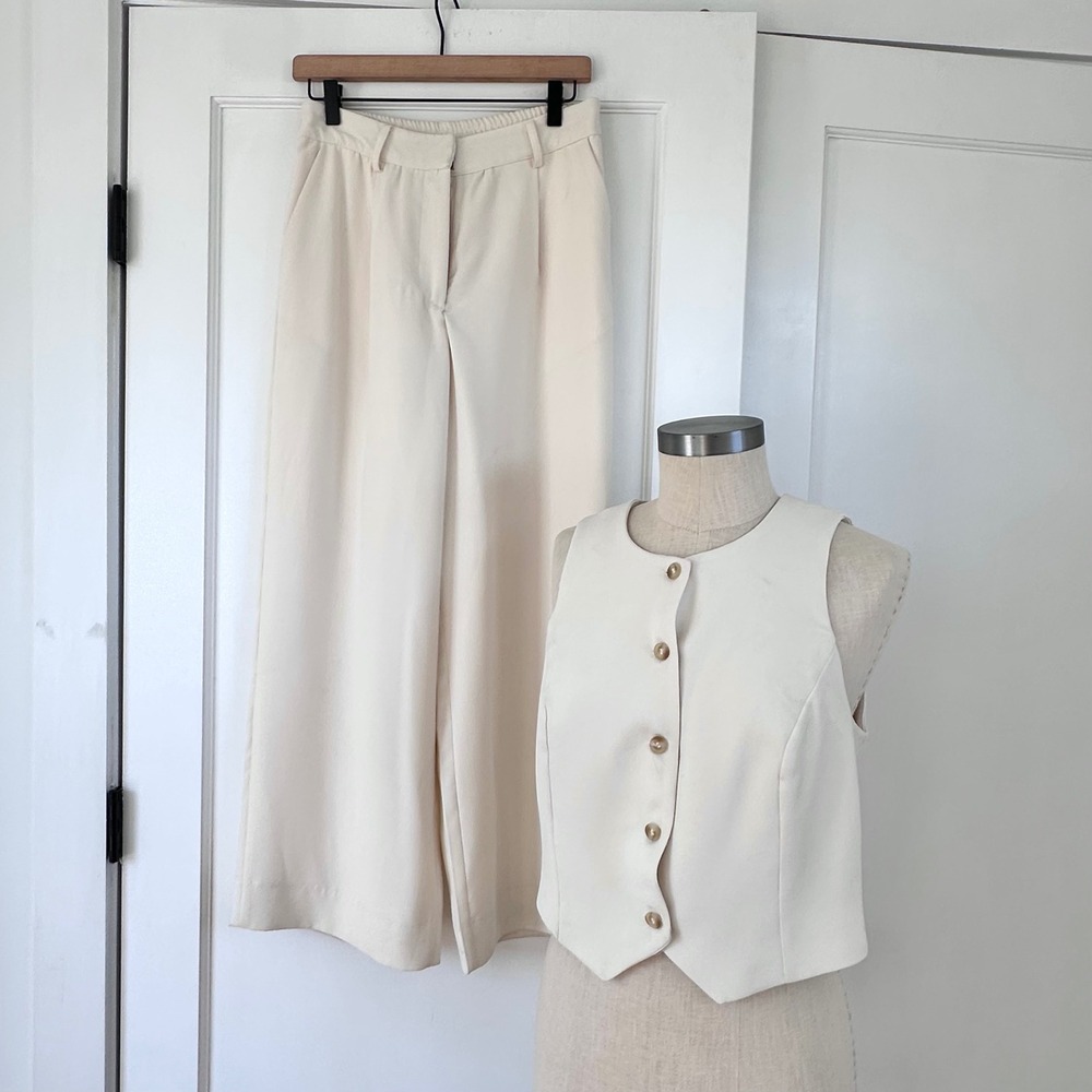 House of Harlow 1960 Cream Ivory Vest and Wide Leg Pant Set Womens Size Small